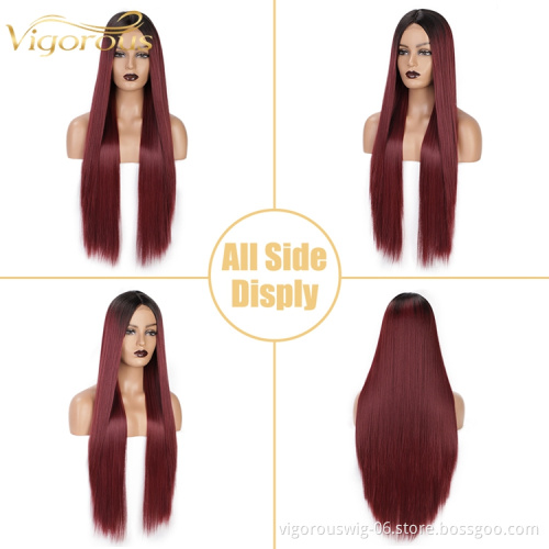 Vigorous High Quality Lace Front Wigs Colorful Ombre Colored Frontal Red Bulk African China Hair Wig Women Synthetic